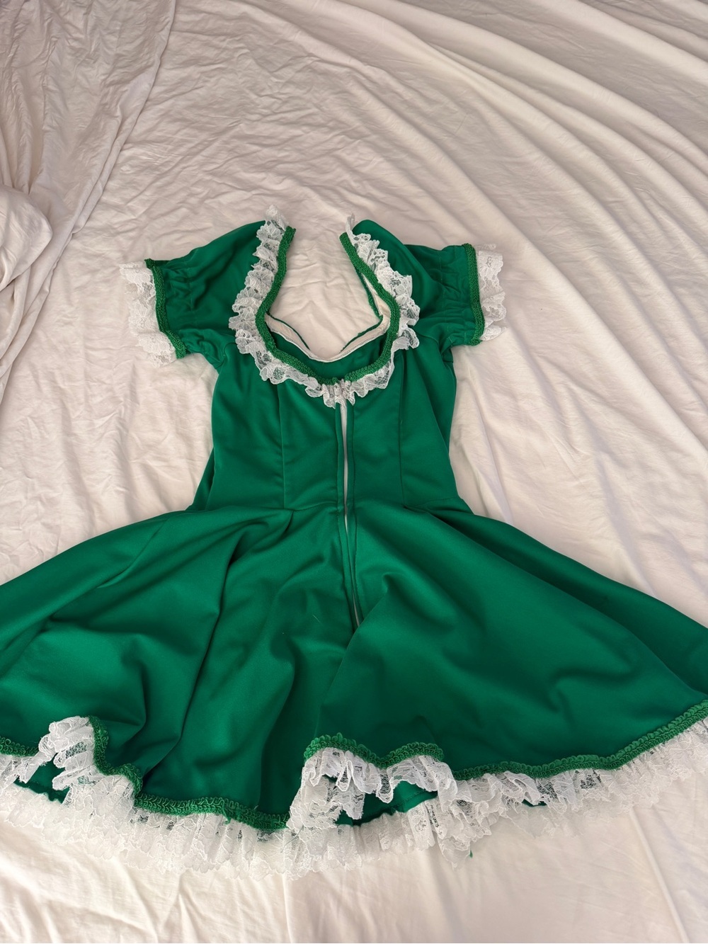 Vintage Green Kids Costume Dress with White Lace